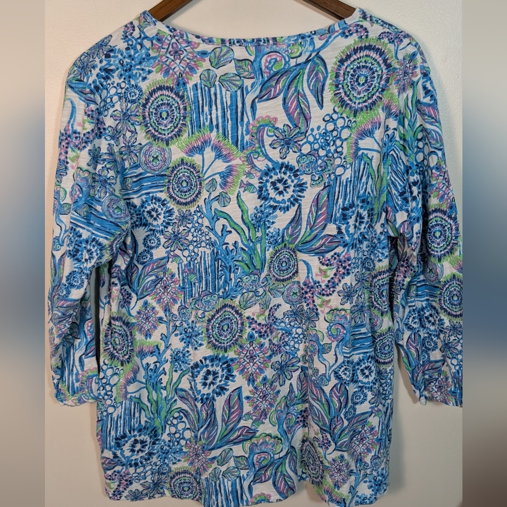 Fresh Produce Blue Tropic Gardens Print Supima Cotton Long Sleeve Tee Shirt - Picture 5 of 7